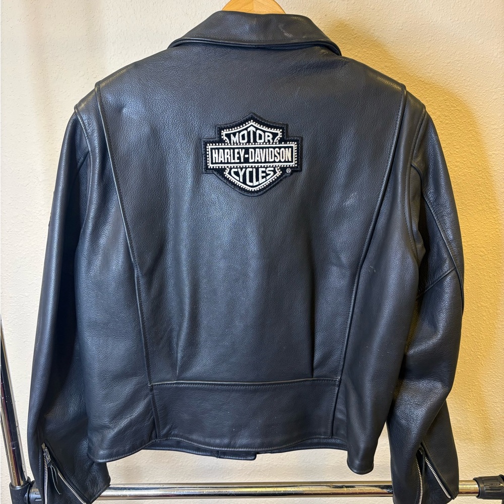 Harley-Davidson Black Leather Jacket with Flag Patch - Picture 3 of 7